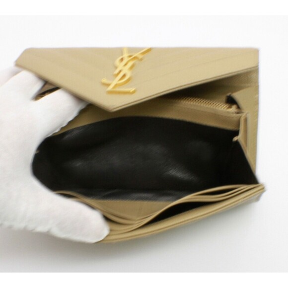 Saint Laurent Monogram Flap Wallet Beige Matelasse Chevron Beige Leather YSL - Picture 7 of 10